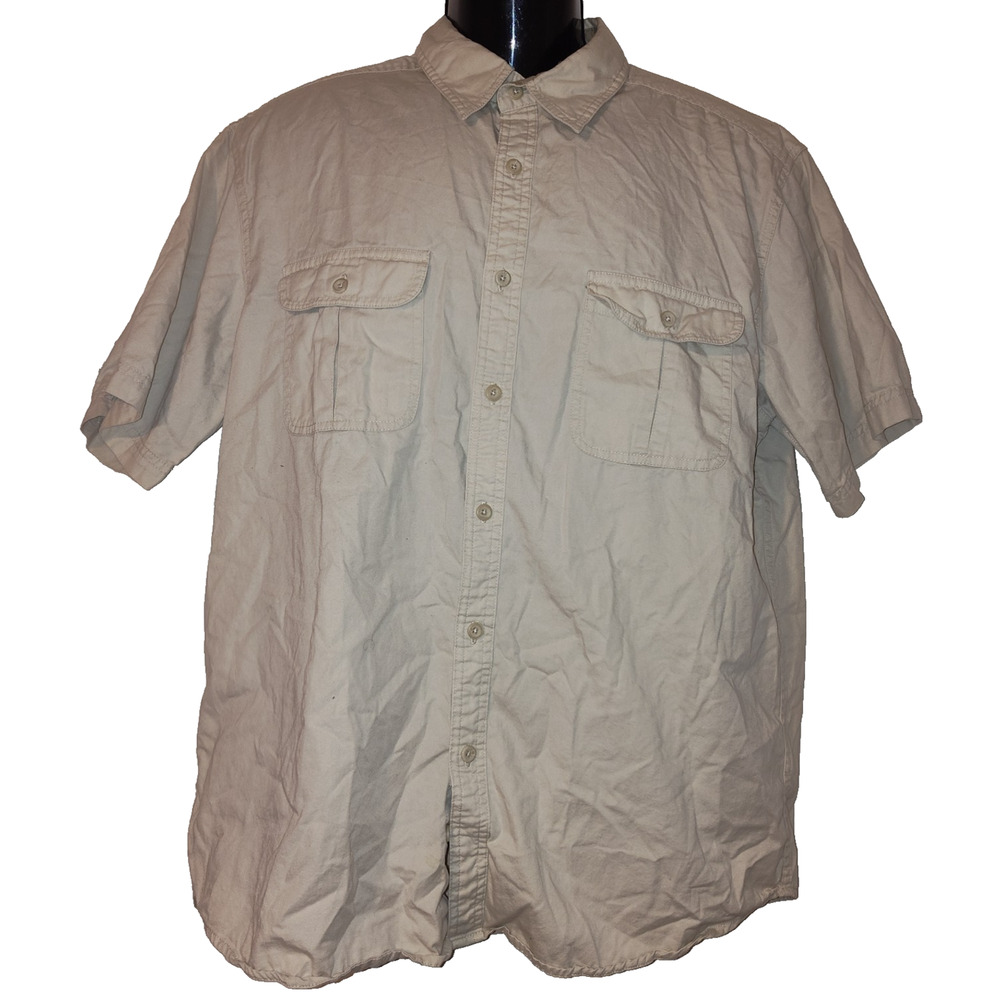 Faded Glory Men’s Beige Short Sleeve Button Down Shirt Size L BG15